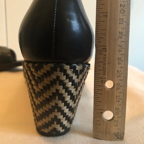 Anyi Lu Daphne black leather wedges w/ woven heels sz 39 - Picture 7 of 12